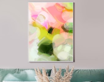 Hidden Leaf Abstract Fine Art Print, Pink Coral Ink, Soft White Decor, Bedroom, Livingroom, UK Artist