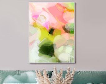 The Hidden Leaf Abstract Fine Art Print, Pink Coral Ink, Soft White Decor, Bedroom, Livingroom, UK Artist