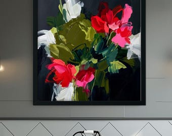 Caribbean Floral Abstract Art Print: Bright Red Flower Wall Decor,
