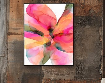 Pink Ink Abstract Floral Art Print: Watercolour Wall Decor, Sheer Petals