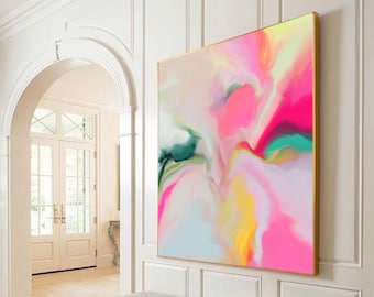 Blush Pink Lily Abstract Art Print, Soft White Modern Wall Art, Zen Decor, Oversized Flower Canvas Art, UK