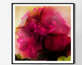 Plum Peony Fine Art Print, Dark Burgundy Floral Wall Art, UK Artist