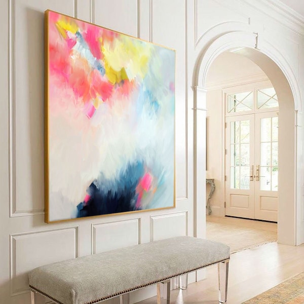 Blush Indigo Abstract Fine Art Print, Contemporary Modern Pink Canvas Print for Home Decor, UK Artist