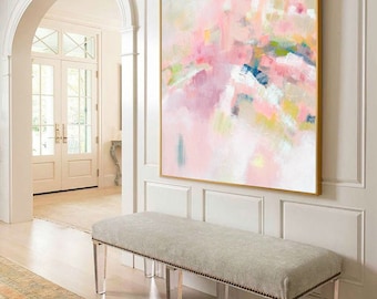 Pink Heather & Sage Abstract Fine Art Print: Neutral Colours