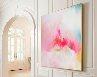 Miami Pink Sky Abstract Fine Art Print, Impresión de lienzo, Decoración del hogar blanco, Arte de la pared de la sala de estar, Artista del Reino Unido