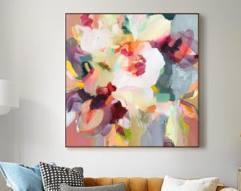 Brightly Coloured Abstract Floral Art Print: Multicolour Interior Design