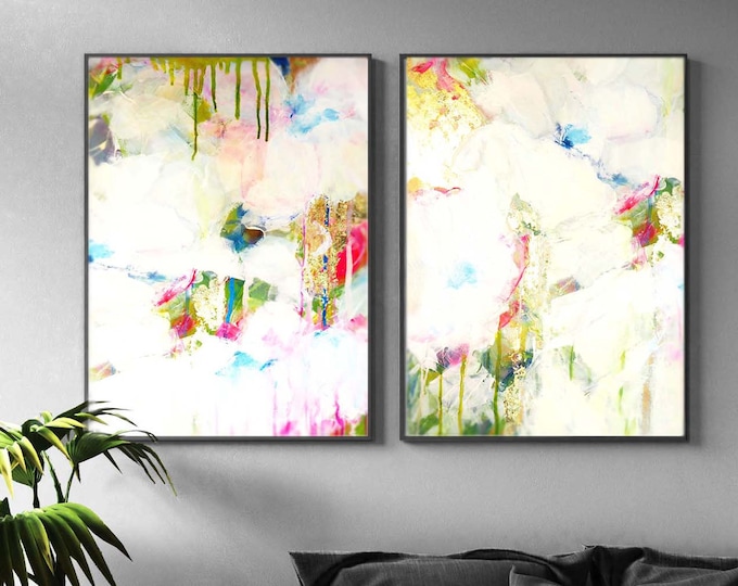 White Gold Abstract Set of Fine Art Prints,  Embellished Wall Art