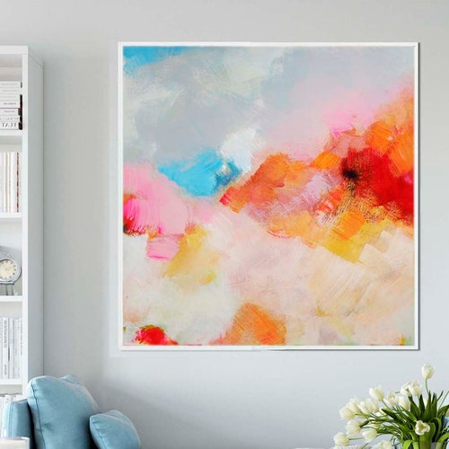 Orange and Blue Abstract Large Wall Art Print Colorful Etsy