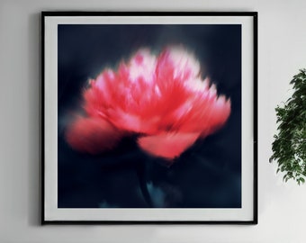 Jewel Peony Fine Art Print, Rich Jewel Tones, Dark Pink Large Floral Wall Art Canvas Print, UK Artist