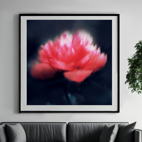 Jewel Peony Fine Art Print, Rich Jewel Tones, Dark Pink Large Floral Wall Art Canvas Print, UK Artist