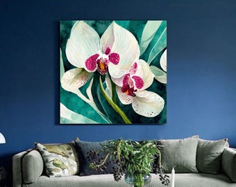 Light Orchid Fine Art Print, Pink Watercolour Abstract Flower Wall Art, Mint Green Floral Painting, UK artist