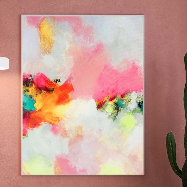 Pink Meadow Abstract Fine Art Print, Acrylic Gold Leaf, Interior Design, Colourful Home Decor, Wall Art UK