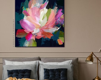 Sheer Pink Rose Abstract Art Print, Large Floral Canvas Art, Home Office Decor, Modern Interior Design, Wall Art, UK artist