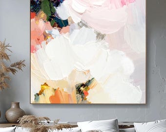 Pastel Blush Roses Art Print: Gold Leaf, Textured Canvas, UK Artist