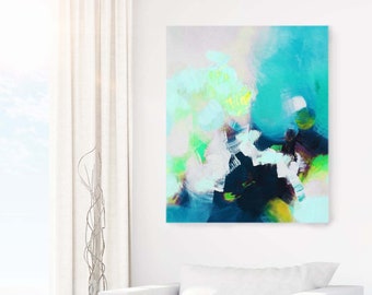 White Hydrangea Abstract Fine Art Canvas Print, Modern Home Decor, Pastel Wall Art, Floral Abstract Painting