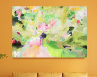 Grass Green Abstract Fine Art Print, Vibrant Colourful Floral Canvas, Nature Painting, Modern Decor, Oversized Print, UK