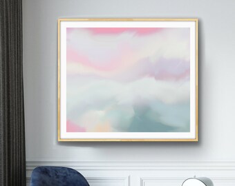 Sale Zen Clouds Abstract Paper Print, 24x24" Pale Grey Aesthetic Decor, Soft Pastel Pink, Interior Design, UK artist