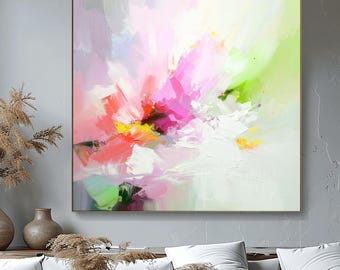 White Iris Abstract Fine Art Print, Pale Pink Floral Wall Art, Teal Blue, Sage Green Decor, Olive Green Accents, UK artist