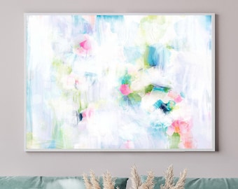 Forget Me Not Abstract Art Print, Impression Arts White Decor, Pale Blue room, Pastel Pink Wall Art, UK