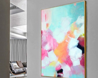 Mint Blush Fine Art Print for Livingroom, Modern Contemporary Interior Design, Pastel Abstract Living room Wall Art, UK