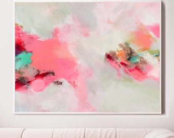 Embellished Miami Coral Gold Leaf Abstract Art Print: Soft White Decor