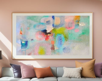 Seafoam Sage Abstract Fine Art Print, Large Colourful Canvas Print, Mid century Modern Wall Decor, Gold Leaf, UK artist