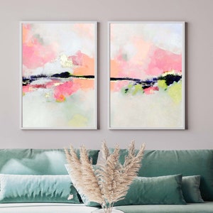 White Lies Set of 2 Prints, Pale Pink Fine Art Abstract Prints, Gold Leaf, Contemporary Modern Pastel Wall Art, UK