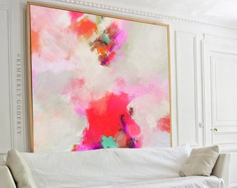 Coral Beach Fine Art Print Contemporary Home Decor, Bright Blush Pink, Tropical Colour Wall Art, Gold Leaf, UK Artist