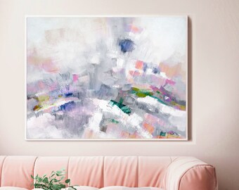 Elegant Grey Heather Abstract Art Print, Contemporary Neutral Colours, Light Pink Wall Art, UK, British Art