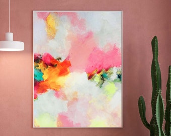 Pink Meadow Abstract Fine Art Print, Acrylic Gold Leaf, Interior Design, Colourful Home Decor, Wall Art UK