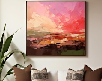 Watermelon Sky Fine Art Print, Abstract Red Wall Art, Yellow Gold, Olive Green, UK artist