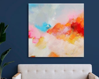 Tangerine Sky Abstract Art Print, Large Canvas Print, Bright Orange Wall Art, Modern Pink Decor, UK artist