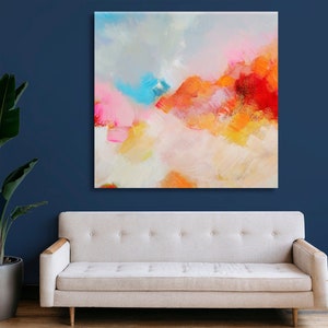 Tangerine Sky Abstract Art Print, Large Canvas Print, Bright Orange Wall Art, Modern Pink Decor, UK artist