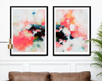 White Hydrangea Fine Art Print Set, Contemporary Home Decor, Floral Wall Art, Orange Blush Canvas Prints, UK Artist