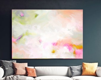 Morning Blush Fine Art Print, Abstract Impressionist, Home Decor, Soft Coral Pink Aesthetic, Interior Design, UK Artist