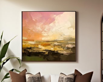 Amber Sunset Fine Art Print, Mustard Yellow Abstract Wall Art, Olive Green, Brown Accents, Light Gold, UK artist