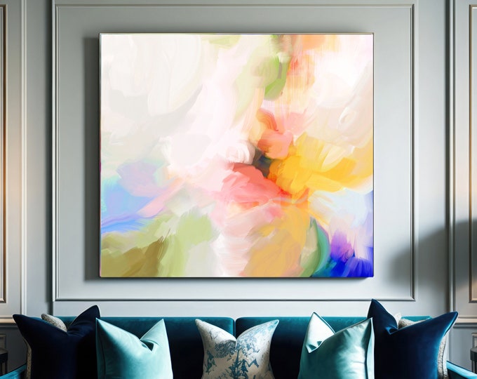Orange Sunshine Abstract Art Print, Contemporary Sophisticated Olive Green, Oversized Modern art, UK artist