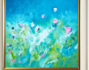 Windermere Sky Abstract Art Print: Teal Green Giclée Canvas, UK Artist