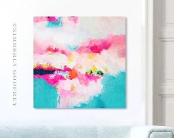 Miami Beach Abstract Print in Bright Tropical Colours, Gold Leaf Embellished Canvas, Colourful Art by Kimberly Godfrey