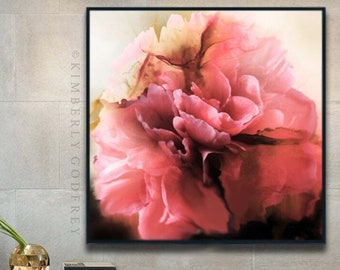 Coral Peony Abstract Art Print, Contemporary Blush Pink Floral Canvas, Modern Home Decor, Sheer Petals, UK Artist