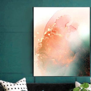 Teal Coral Abstract Giclee Canvas Print Contemporary Etsy