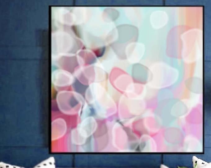 Soft Pastel Abstract Mint and Pink Petals, Fine Art Print, Modern Wall Decor, Livingroom Interior Design UK
