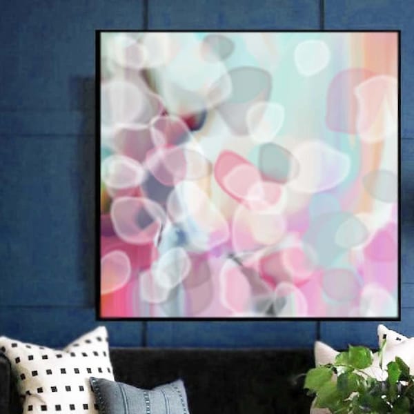 Soft Pastel Abstract Mint and Pink Petals, Fine Art Print, Modern Wall Decor, Livingroom Interior Design UK