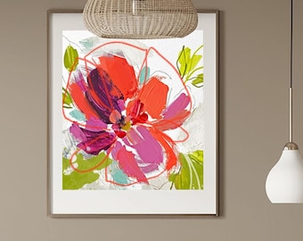 Red Abstract Flower Fine Art Print, Dark Burgundy Floral Wall Art