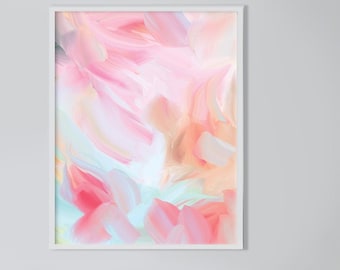 Pink Lotus Flower Abstract Print, Soft White Aesthetic Interior Design, Oversized Floral Pastel Canvas, Soft Modern Wall Art, UK