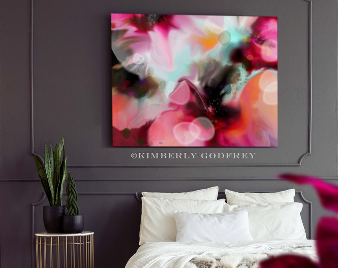 Featured listing image: Amber Hibiscus Flowers, Abstract Fine Art Print, Red Floral Canvas wall Art, Home Decor, Interior Design, UK