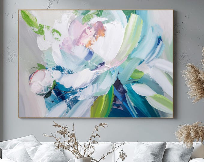 Pale Blue Rose Abstract Art Print: Pastel Floral Wall Art