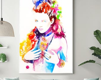 Fashion Illustration Art Print: 1990s Runway Model Wall Art, Salon Decor