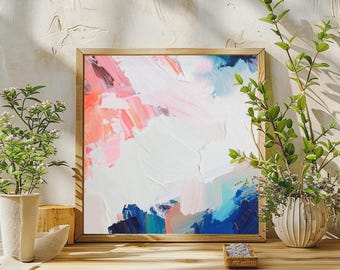 Blush Indigo Abstract Fine Art Print, Contemporary Modern Pink Wall Art , Pastel Blue, White Interior Design, UK Artist