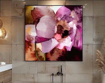 Abstract Burgundy Floral Wall Art Print: Sheer Plum Watercolour, UK Artist